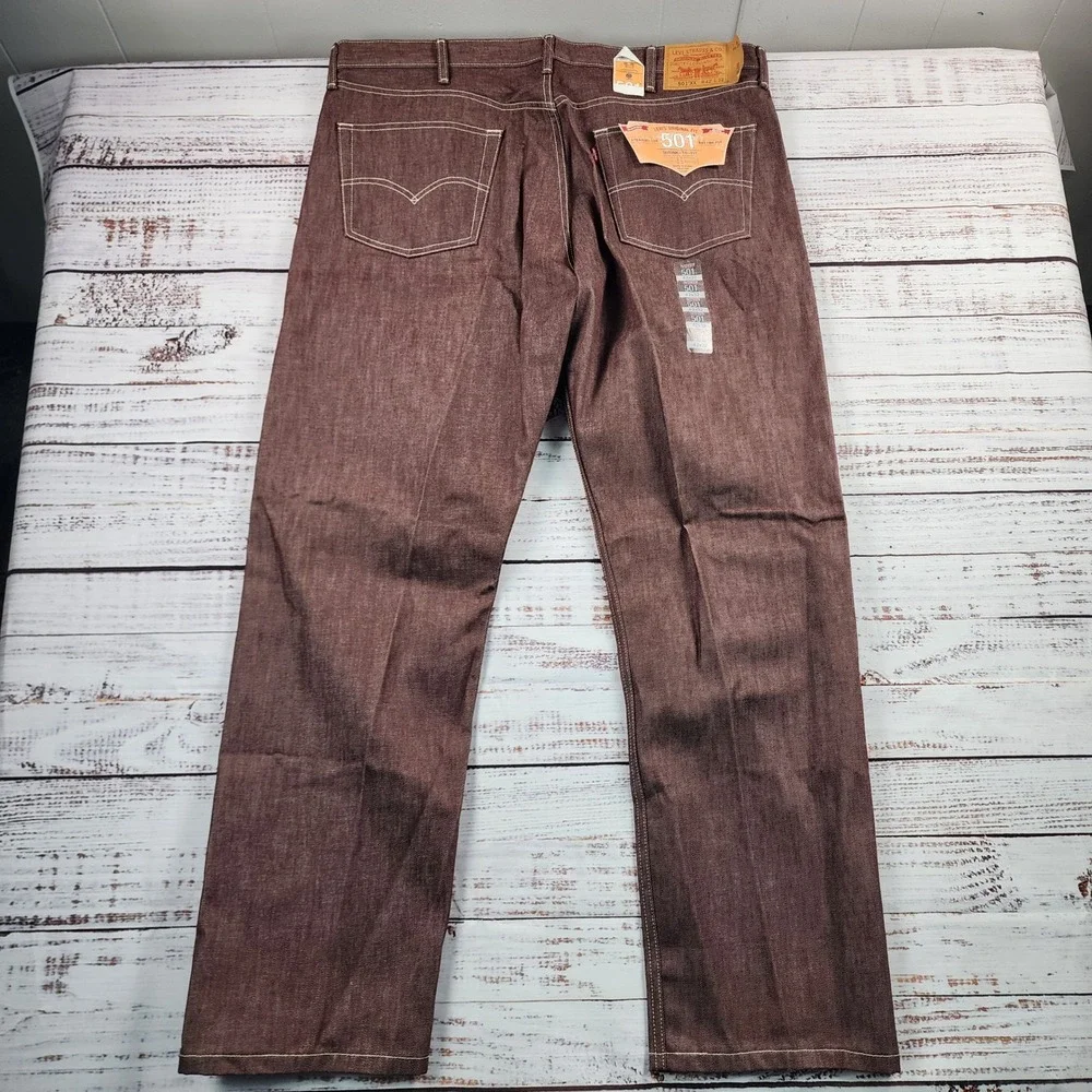 Levis 501 XX Shrink To Fit Jeans Mens 42x32 Burgundy Denim Button Fly NWT